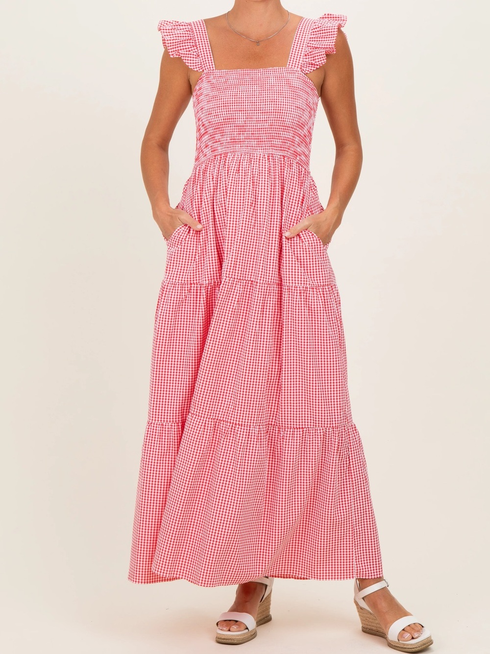 Red Gingham Maxi Dress Size:L